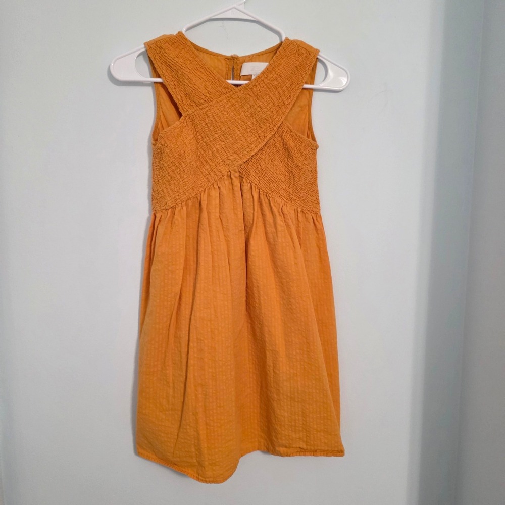 Zara Girls Orange Smocked Criss Cross Sleeveless Seersucker Dress Size 12-13